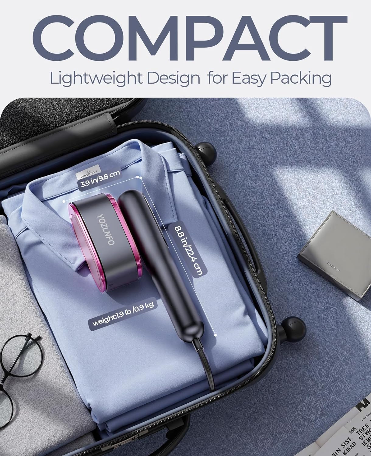 SHPAVVER Travel Steamer for Clothes,100-220V Portable Iron,15s Heat Up,Steamer & Iron 2 In 1, Travel Size,Large Ceramic Heat Panel,for Global & Europe