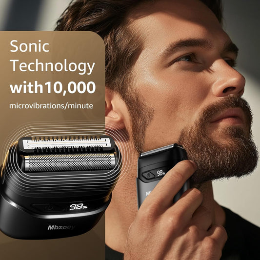 Mbzoey Electric Foil Shavers for Men, Mini Electric Razor, Compact Face Shaver, IPX7 Waterproof Wet Dry Cordless Razor, LED Display, USB-C Fast Rechargeable