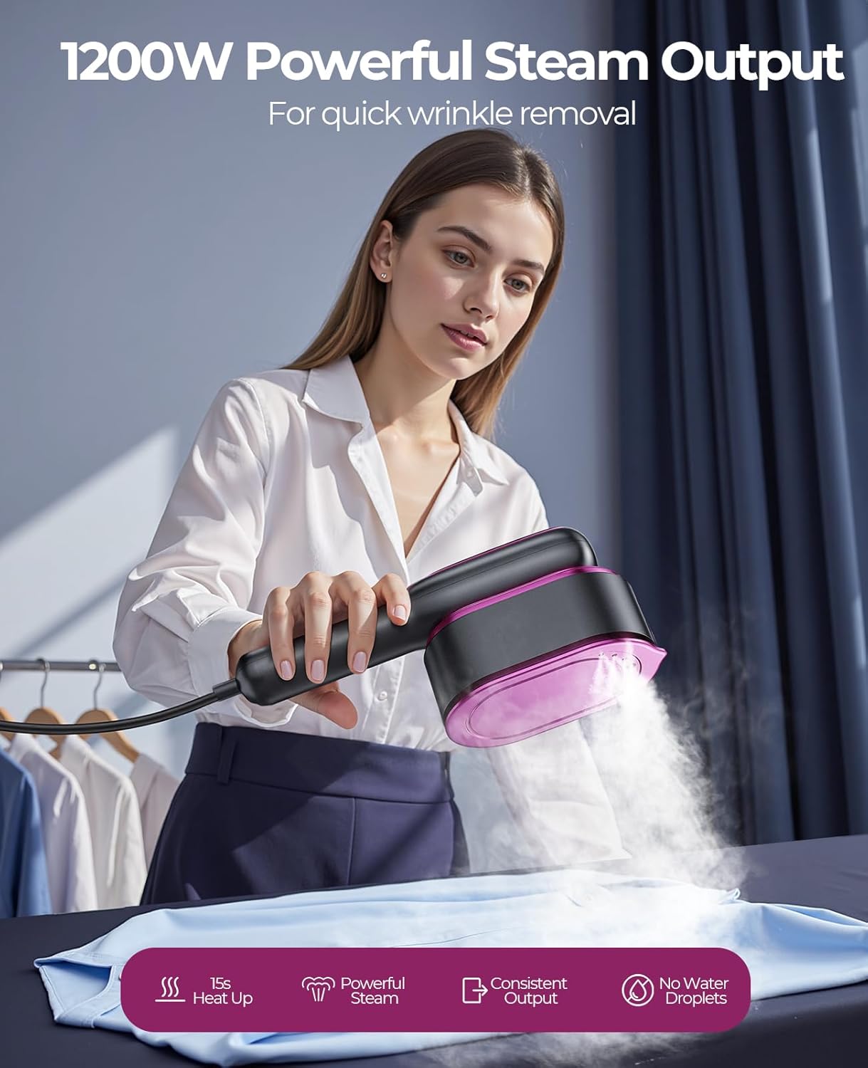 SHPAVVER Travel Steamer for Clothes,100-220V Portable Iron,15s Heat Up,Steamer ＆ Iron 2 In 1, Travel Size,Large Ceramic Heat Panel,for Global ＆ Europe