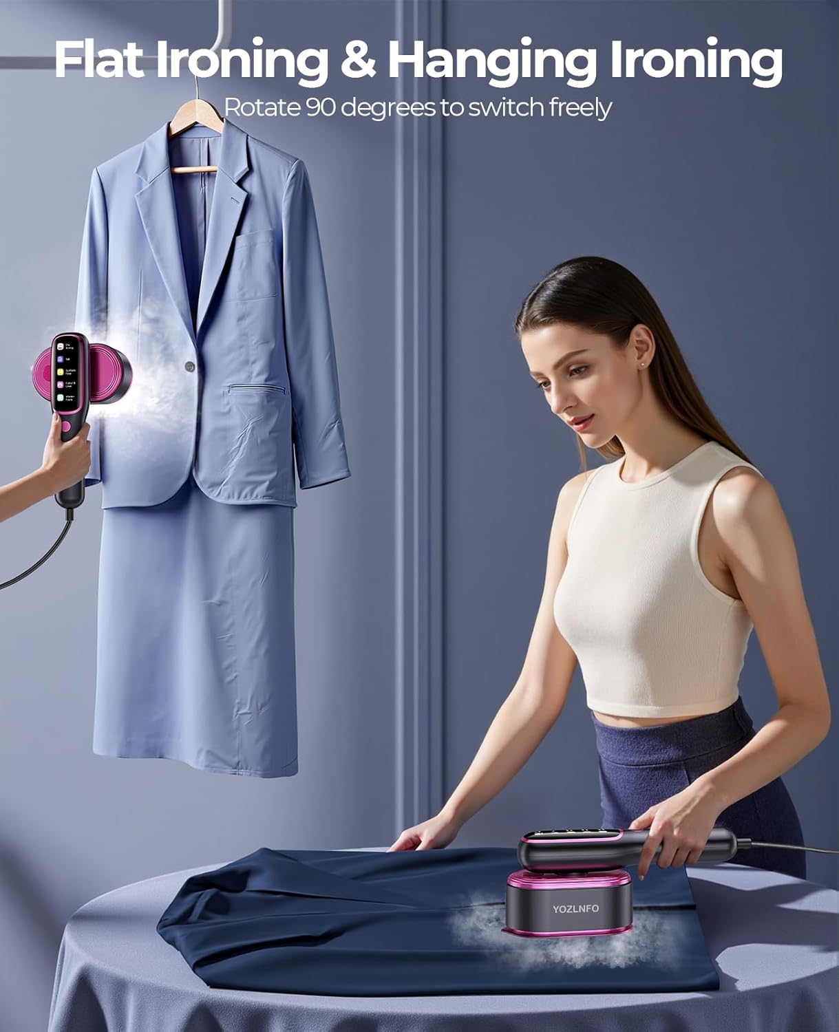 SHPAVVER Travel Steamer for Clothes,100-220V Portable Iron,15s Heat Up,Steamer ＆ Iron 2 In 1, Travel Size,Large Ceramic Heat Panel,for Global ＆ Europe