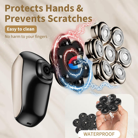 SHPAVVER Detachable Head Shavers, SHPAVVER 5 in 1 Electric Razor IPX7 Waterproof for Bald Men, Wet Dry LED Display Rechargeable 7D Rotary Shaver Grooming Kit with Type C Charge A