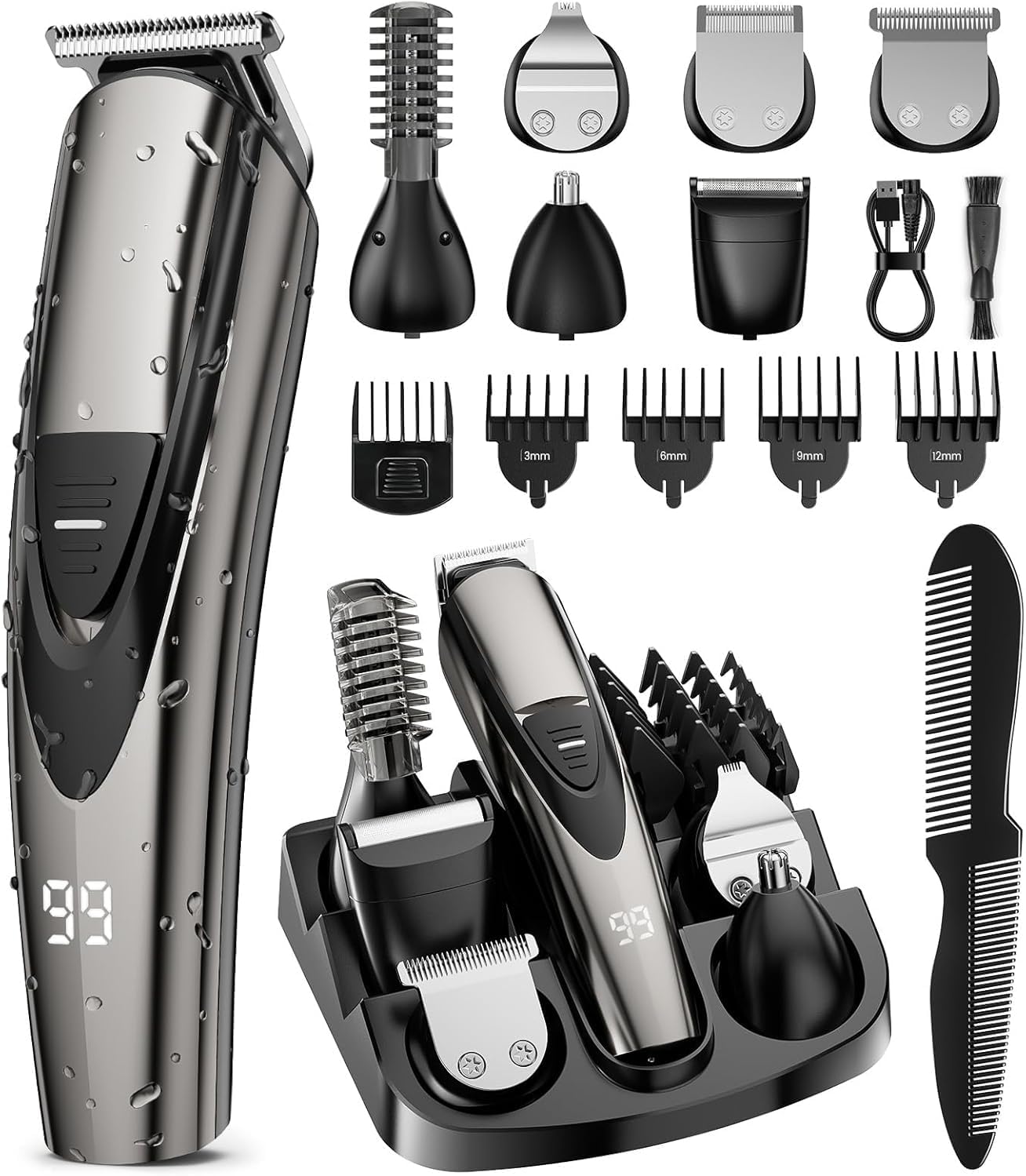 SHPAVVER Electric Beard Trimmer for Men: 16-in-1 Professional Barber Hair Clippers - Cordless Grooming Kit - Turbo Speed & Precision Blades