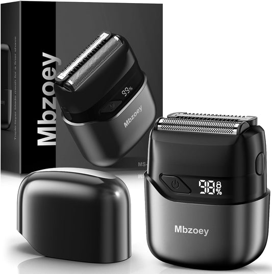 Mbzoey Electric Foil Shavers for Men, Mini Electric Razor, Compact Face Shaver, IPX7 Waterproof Wet Dry Cordless Razor, LED Display, USB-C Fast Rechargeable