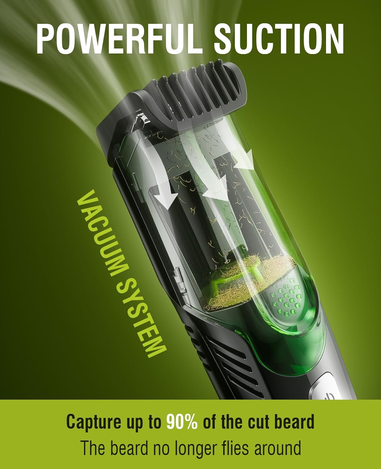 SHPAVVER VACUUM BEARD TRIMMER, Vacuum Rechargeable Mustache Trimmer, IPX6 Waterproof Built-in Electric Beard Trimmer, Gift for Men