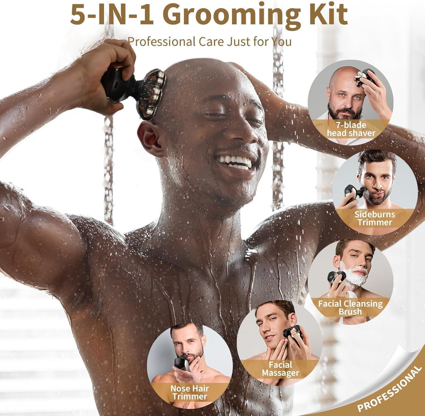 SHPAVVER Detachable Head Shavers, SHPAVVER 5 in 1 Electric Razor IPX7 Waterproof for Bald Men, Wet Dry LED Display Rechargeable 7D Rotary Shaver Grooming Kit with Type C Charge A