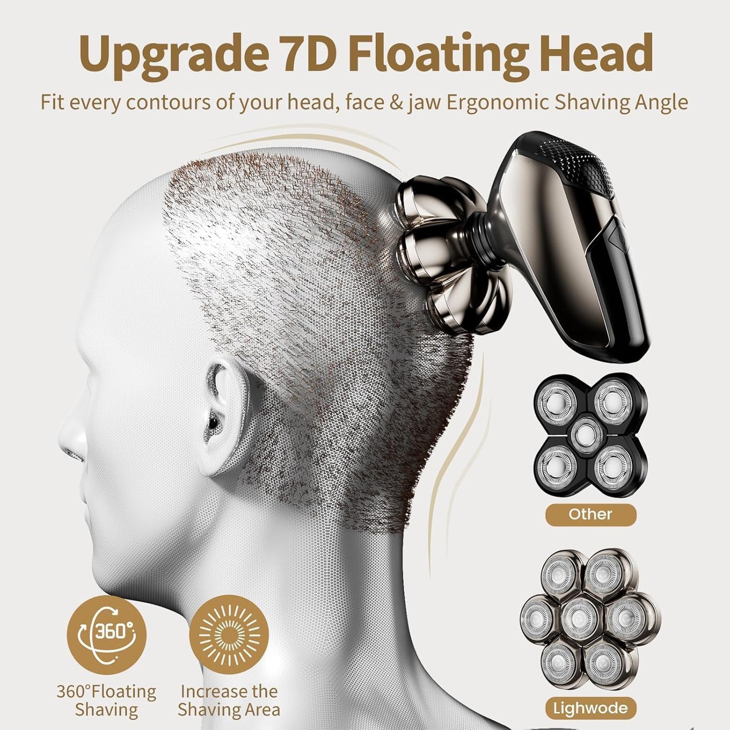 SHPAVVER Detachable Head Shavers, SHPAVVER 5 in 1 Electric Razor IPX7 Waterproof for Bald Men, Wet Dry LED Display Rechargeable 7D Rotary Shaver Grooming Kit with Type C Charge A